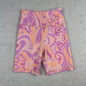 Kulani Kinis Bike Shorts Size Small Groovy Floral AOP pink and orange flowers